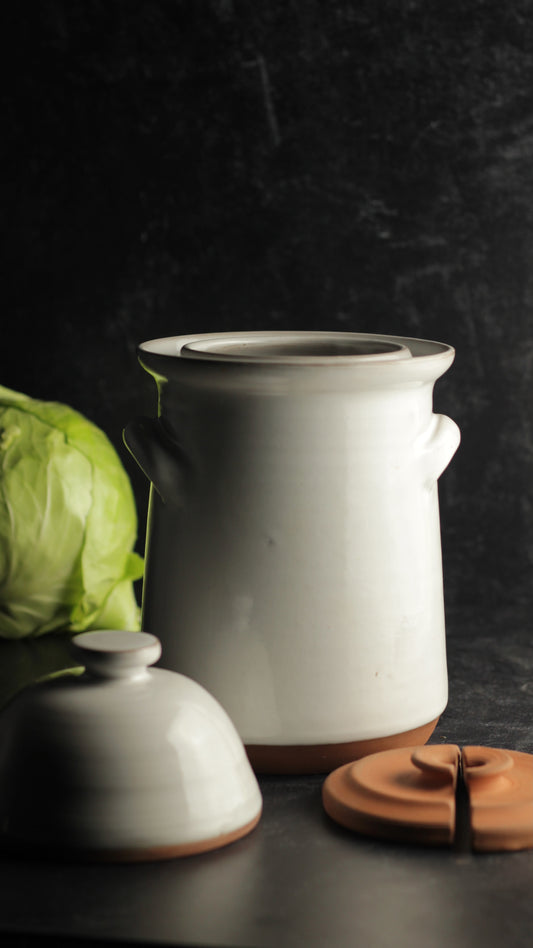 Fermentation & Pickling Crock Glazed in White - 7 cups