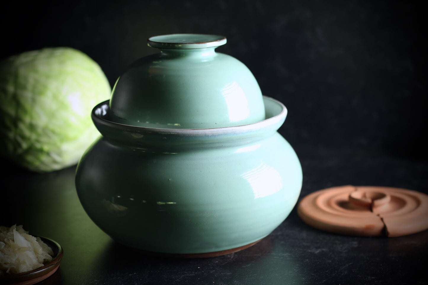 Pot de fermentation et de décapage glacé en bleu - 8 tasses