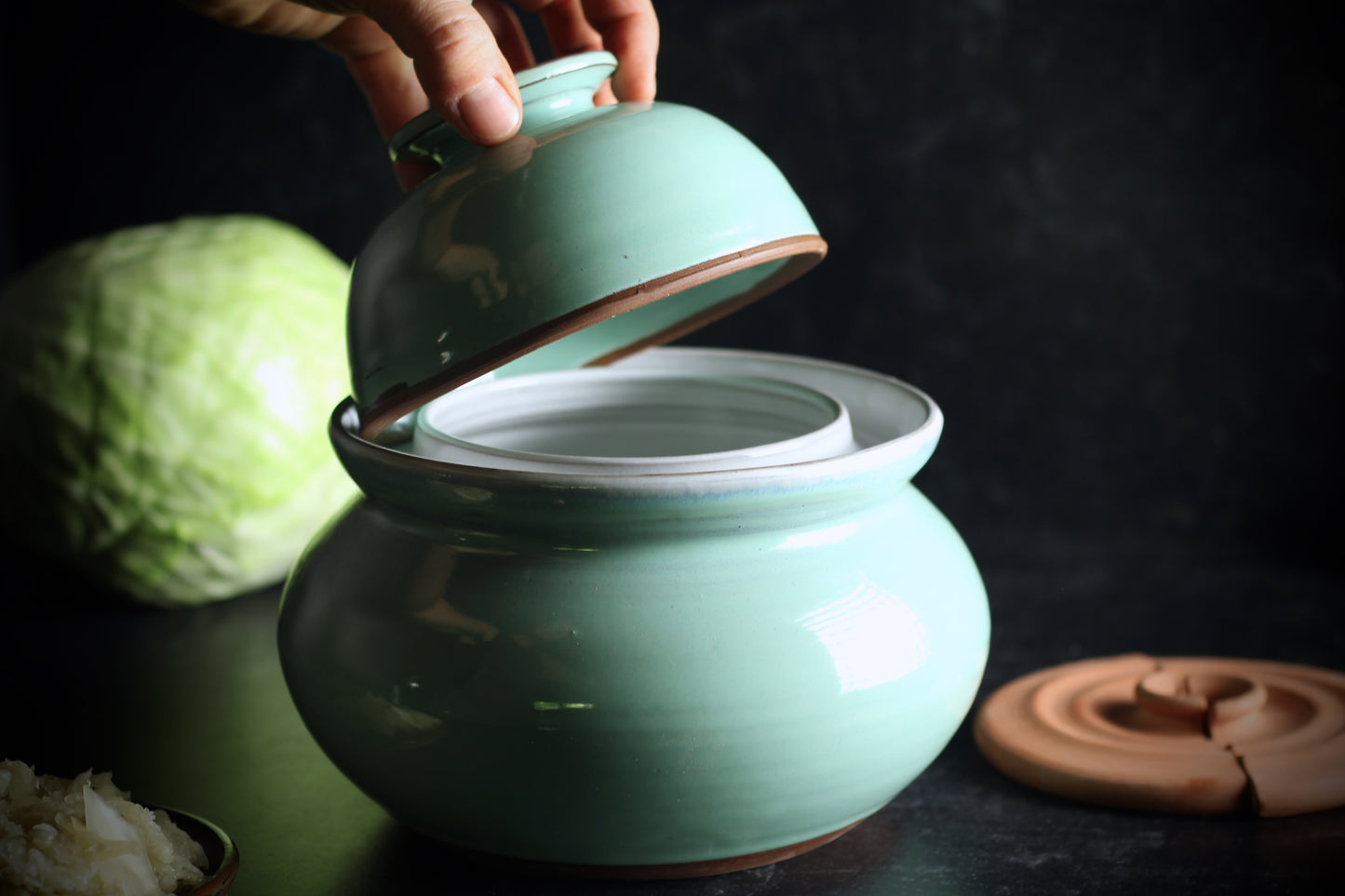 Pot de fermentation et de décapage glacé en bleu - 8 tasses
