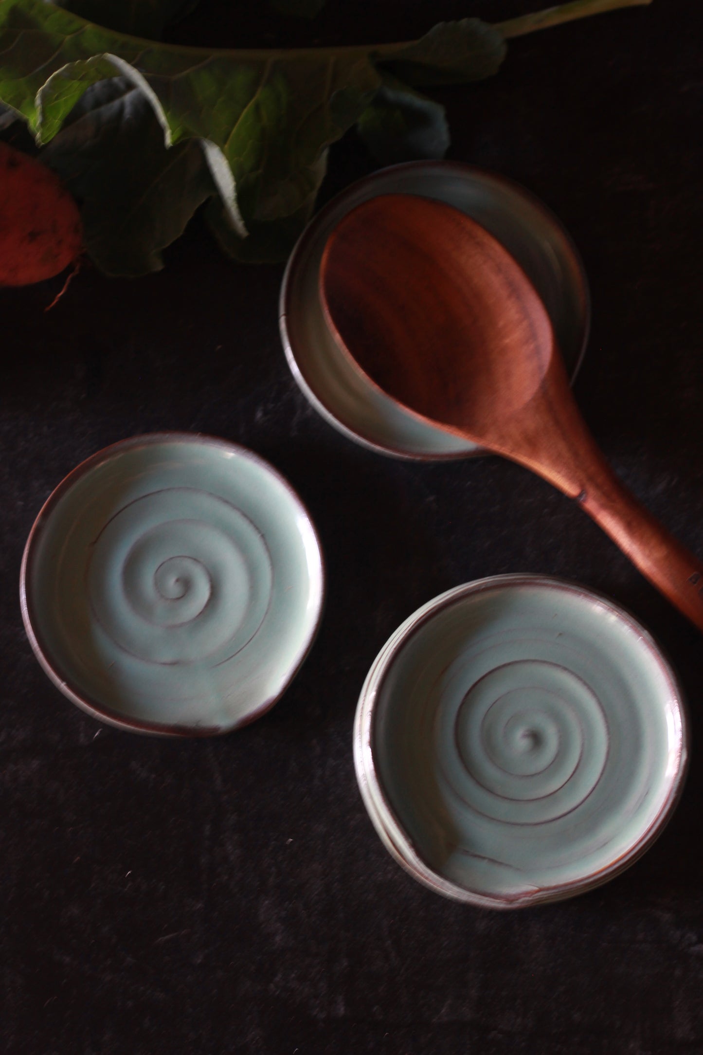 Posavasos/cuchara en blanco o azul