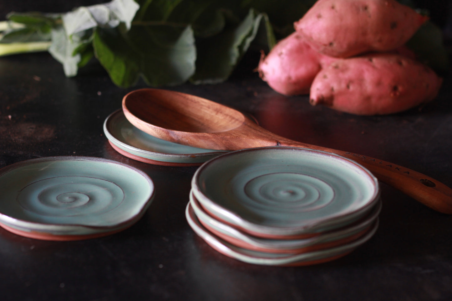 Posavasos/cuchara en blanco o azul
