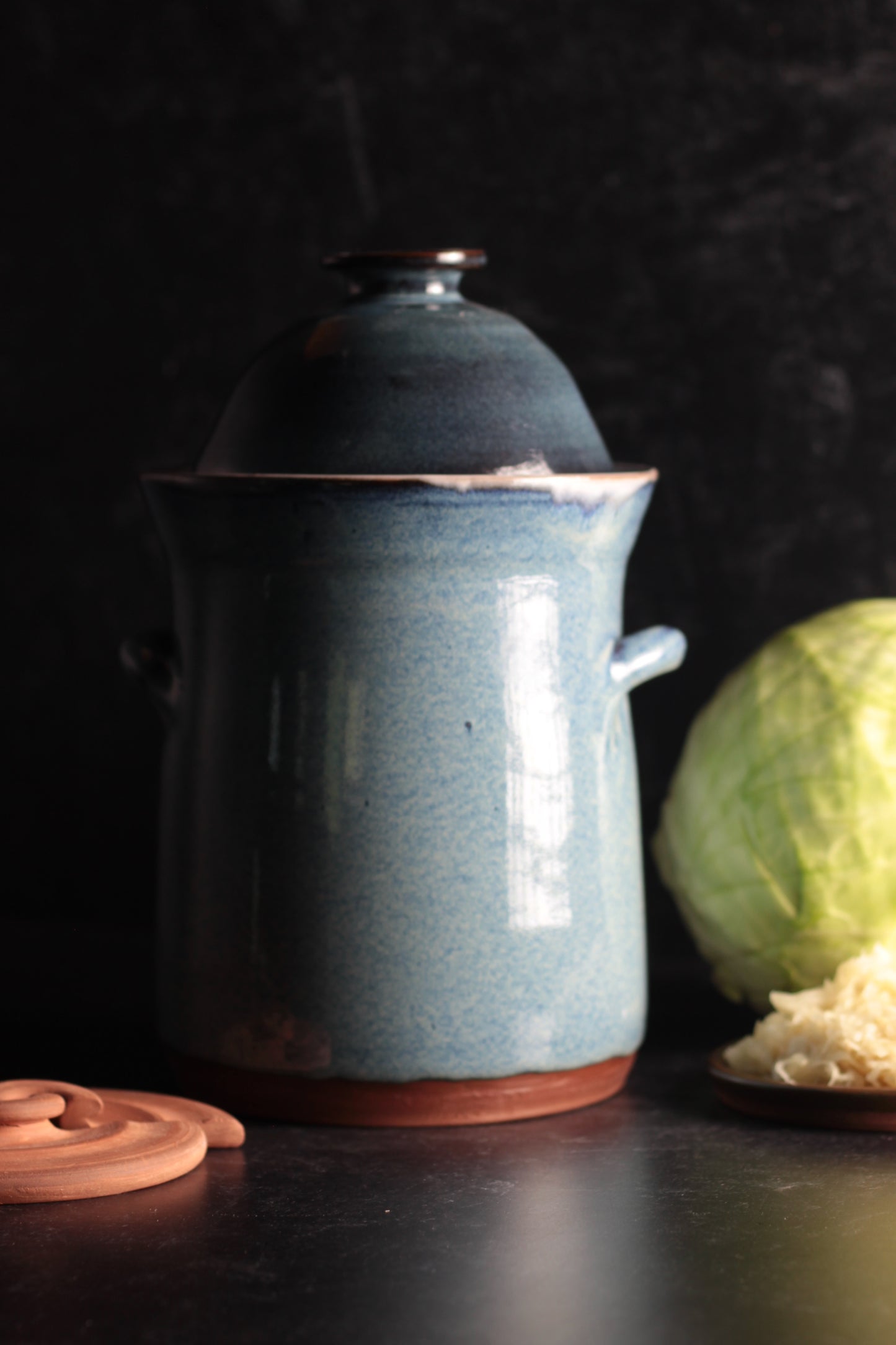 Fermentation & Pickling Crock Glazed in Blue - 8 cups
