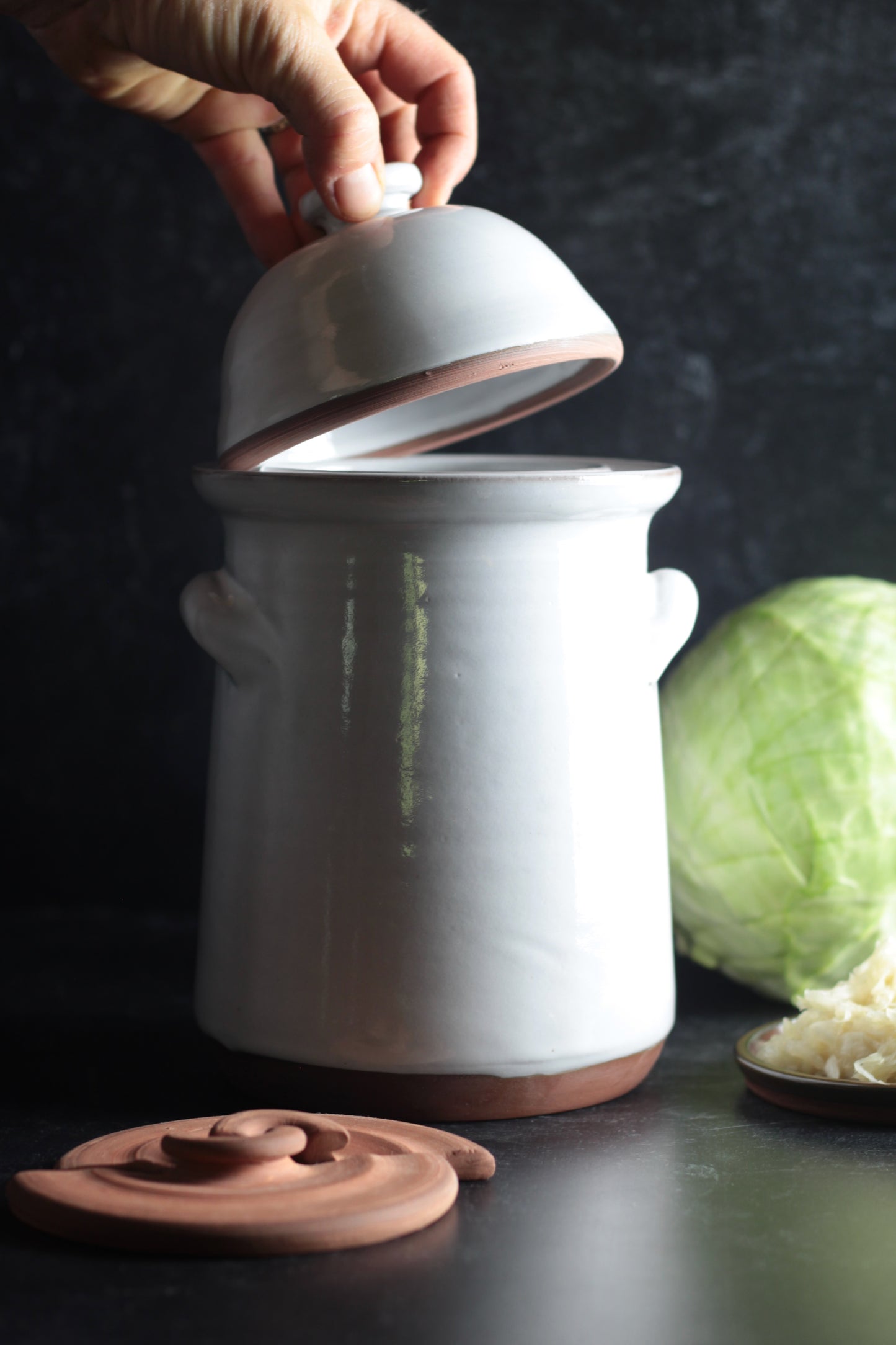 Fermentation & Pickling Crock Glazed in White - 8 cups