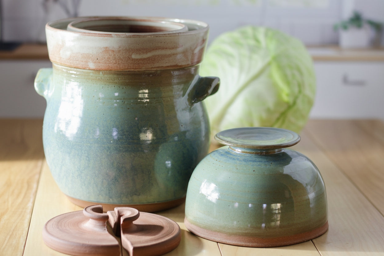 Fermentation & Pickling Crock Glazed in Denim & Cream